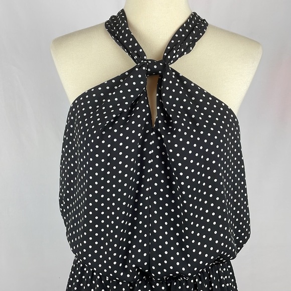 Express Black w/White Polka Dot Blousy Halter Dress w/Keyholes - Size Small - Picture 2 of 16
